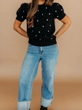 Load image into Gallery viewer, Pre-Order Chestnut Elegant Polka Dot Bubble Short Sleeve Sweater