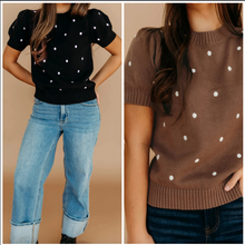 Load image into Gallery viewer, Pre-Order Chestnut Elegant Polka Dot Bubble Short Sleeve Sweater