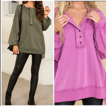 Load image into Gallery viewer, Pre-Order Oversized Exposed Seam Henley Sweatshirt