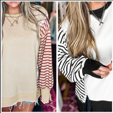 Load image into Gallery viewer, Pre-Order Stripe Sleeve Patchwork Casual Knit Tops