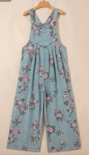 Load image into Gallery viewer, Pre-Order Beau Blue Floral Print Pleated High Waist Wide Leg Denim Jumpsuit