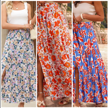 Load image into Gallery viewer, Pre-Order Bohemian Floral Print Tiered Maxi Skirts with Split