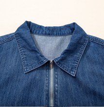 Load image into Gallery viewer, Pre-Order Zip up Collared Short Sleeve Shift Mini Denim Dress