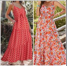 Load image into Gallery viewer, Pre-Order Boho Fashion Print Spaghetti Straps Drawstring Maxi Dress