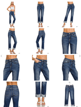 Load image into Gallery viewer, Pre-Order Cuffed Distressed Hem Denim Pants Dark Wash