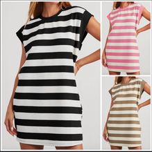 Load image into Gallery viewer, Pre-Order Stripe Cap Sleeve Shift T Shirt Dresses
