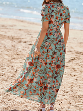 Load image into Gallery viewer, Pre-Order Green Fiery Red Floral Print Frilled V Neck Short Sleeve Maxi Dress (Copy)