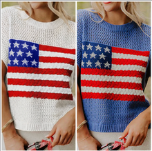Load image into Gallery viewer, Pre-Order Flag Graphic Short Sleeve Sweater Top