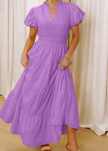 Load image into Gallery viewer, Pre-Order Lavendula V Neck Short Puff Sleeve High Waist Tiered Maxi Dress