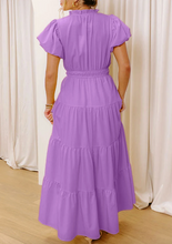 Load image into Gallery viewer, Pre-Order Lavendula V Neck Short Puff Sleeve High Waist Tiered Maxi Dress