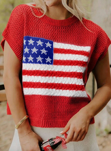 Load image into Gallery viewer, Pre-Order Flag Graphic Short Sleeve Sweater Top