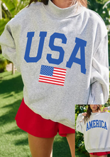 Load image into Gallery viewer, Pre-Order Light Grey Mock Neck Reversible USA/America Graphic Sweatshirt