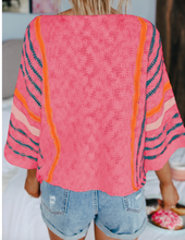 Load image into Gallery viewer, Pre-Order Rose Striped Detail Wide Sleeve Lightweight Knitted Sweater