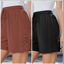 Load image into Gallery viewer, Pre-Order Lace Splicing Drawstring Elastic Waist Loose Linen Shorts