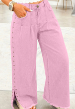 Load image into Gallery viewer, Pre-Order Studded Side Slit Leg Frayed Pocketed Wide Leg Jeans