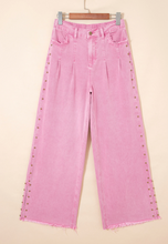 Load image into Gallery viewer, Pre-Order Studded Side Slit Leg Frayed Pocketed Wide Leg Jeans