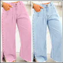 Load image into Gallery viewer, Pre-Order Studded Side Slit Leg Frayed Pocketed Wide Leg Jeans