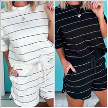 Load image into Gallery viewer, Pre-Order Stripe Half Sleeve Tee Drawstring Shorts 2pcs Set