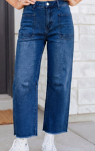 Load image into Gallery viewer, Pre-Order Dark Blue Frayed Cropped Straight Jeans