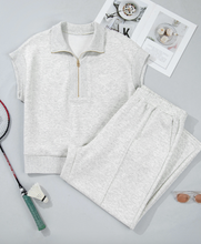 Load image into Gallery viewer, Pre-Order Light Grey Half Zip Polo Tee Casual Pant Set