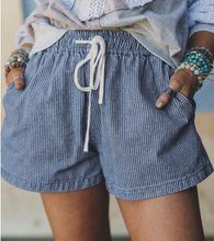Load image into Gallery viewer, Pre-Order Stripe Drawstring Elastic Waist Casual Denim Shorts