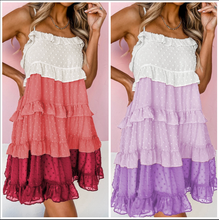 Load image into Gallery viewer, Pre-Order Ombre Swiss Dot Ruffled Tiered Mini Dresses