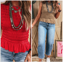 Load image into Gallery viewer, Pre-Order Shirred Slim Fit Ruffle Hem Tank Tops