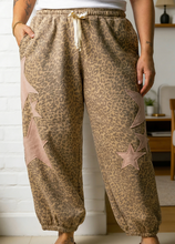 Load image into Gallery viewer, Pre-Order Khaki Leopard Print Star Patched Drawstring Elastic Waist Jogger Pants
