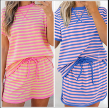 Load image into Gallery viewer, Pre-Order  Stripe Loose Short Sleeve Top and Skirt Sets