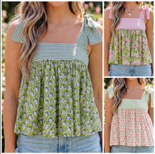 Load image into Gallery viewer, Pre-Order Floral Printed Knot Straps Babydoll Tank Tops