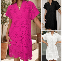 Load image into Gallery viewer, Pre-Order  Solid Color Eyelet Embroidered T Shirt Mini Dress