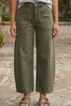 Load image into Gallery viewer, Pre-Order Green Solid Color Square Patch Pocket Ankle-length Barrel Jeans