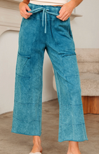 Load image into Gallery viewer, Lapis Mineral Wash Lace-up High Waist Raw Hem Patched Pocket Pants
