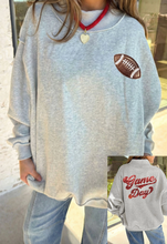 Load image into Gallery viewer, Pre-Order Light Grey Football Patch Sequin Game Day Lettering Mock Neck Tunic Sweatshirt