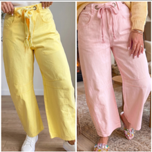 Load image into Gallery viewer, Pre-Order Solid Color Grommet Detail Knot Waist Barrel Jeans