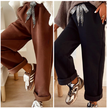 Load image into Gallery viewer, Pre-Order Fleece Lined Leopard Drawstring Elastic Waist Solid Pants