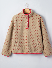 Load image into Gallery viewer, Pre-Order Khaki Heart Pattern Fleece Colorblock Collar Long Sleeve Sweatshirt