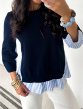 Load image into Gallery viewer, Pre-Order Navy Blue Drop Shoulder Long Sleeve Striped Pullover Sweater