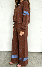 Load image into Gallery viewer, Pre-Order Brown Polka Dot Print Colorblock Stripes Detail Relaxed 2pcs Pant Set