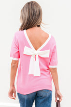 Load image into Gallery viewer, Ready to Ship Bonbon Colorblock Bow V-Shape Cut Back Short Sleeve Sweater