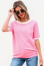 Load image into Gallery viewer, Ready to Ship Bonbon Colorblock Bow V-Shape Cut Back Short Sleeve Sweater