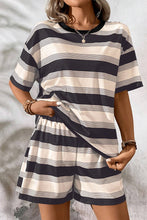 Load image into Gallery viewer, Ready to Ship Black Stripe Short Sleeve T Shirt and High Waist Pocketed Shorts Set