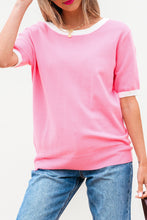 Load image into Gallery viewer, Ready to Ship Bonbon Colorblock Bow V-Shape Cut Back Short Sleeve Sweater