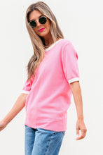 Load image into Gallery viewer, Ready to Ship Bonbon Colorblock Bow V-Shape Cut Back Short Sleeve Sweater