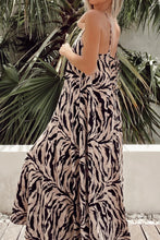 Load image into Gallery viewer, Ready to Ship Black Abstract Print Open Back Boho Loose Maxi Sundress