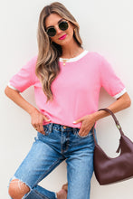 Load image into Gallery viewer, Ready to Ship Bonbon Colorblock Bow V-Shape Cut Back Short Sleeve Sweater