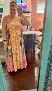 Multi Fabric Smocked Maxi Dress