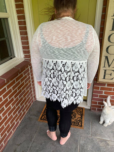 Lightweight White Cardigan with Lace Back