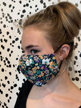 Load image into Gallery viewer, Yellow &amp; Black Floral Face Masks