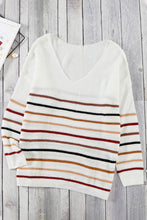 Load image into Gallery viewer, Cream V-Neck Striped Sweater